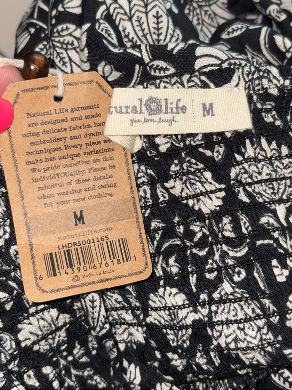 NWT Natural Life Bailey Maxi Dress M Black Cream Floral Boho Pockets - Picture 6 of 7